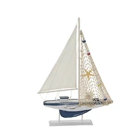 White Wood Coastal Sail Boat Sculpture Set