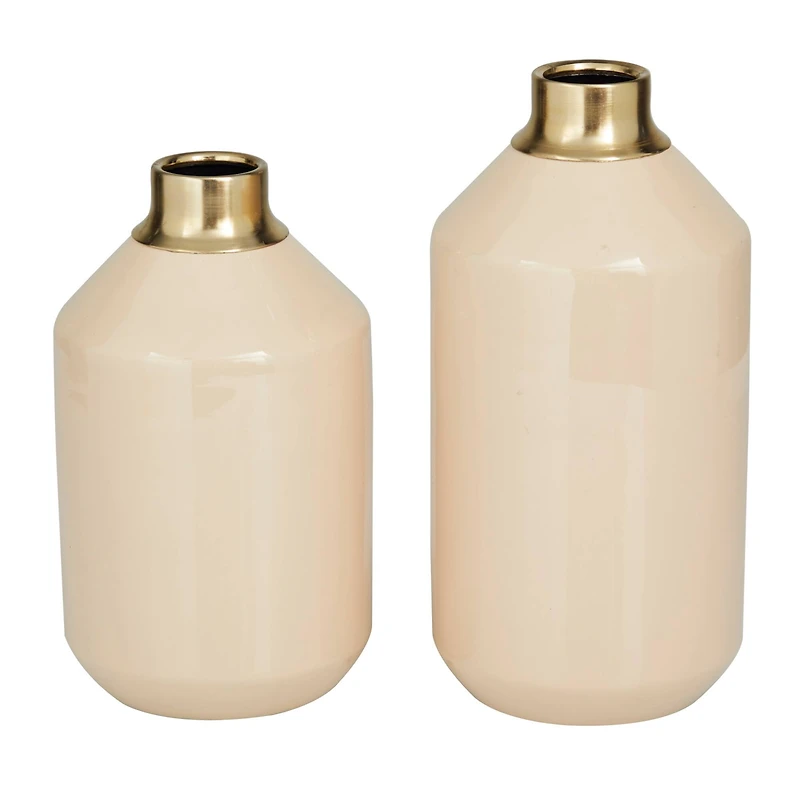 The Novogratz Set of 2" Cream Metal Modern Vase, 10" x 5" x 5"
