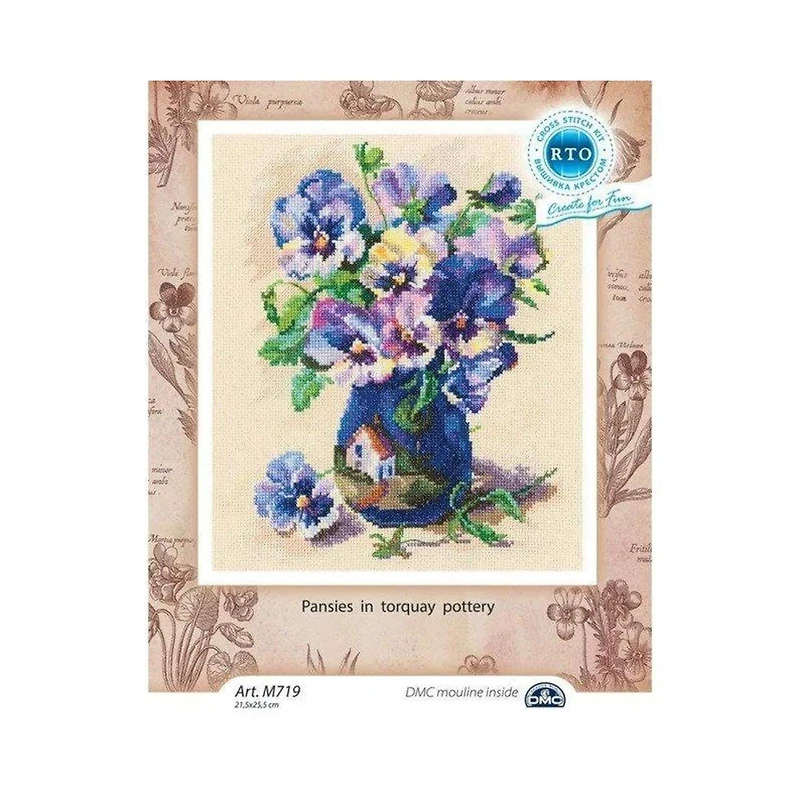 RTO Cross-stitch Kit "Pansies in torquay pottery"