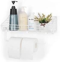 NEX™ 16" White Wall Mounted Wire Basket Shelf & Paper Roll Holder