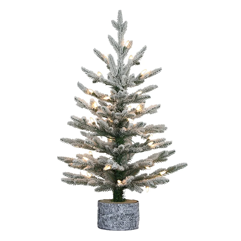 2ft. Pre-Lit Potted Flocked Pencil Arctic Fir Artificial Christmas Tree, Clear Lights