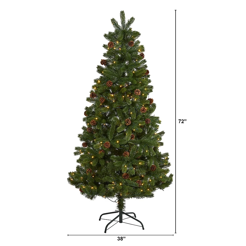 6ft. Pre-Lit Rocky Mountain Spruce & Pinecone Artificial Christmas Tree, Clear LED Lights