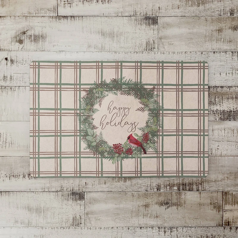 Happy Holidays Plaid Floor Mat