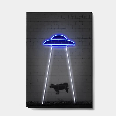 Designart - Neon UFO Abducting Cow