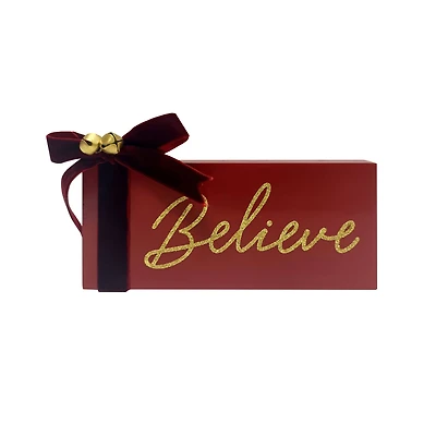 7" Red & Gold Believe Block with Bow Tabletop Décor by Ashland®