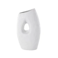 15" White Ceramic Abstract Textured Vase with Cutout Center