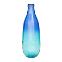 Blue Recycled Glass Handmade Spanish Vase with Ombre Effect 6" x 6" x 16"