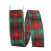 JAM Paper 2.5" x 50yd. Flannel Wired Edge Hills Plaid Ribbon