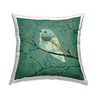 Stupell Industries Green Perched Finch Bird Branch Pattern Throw Pillow, 18" x 18"