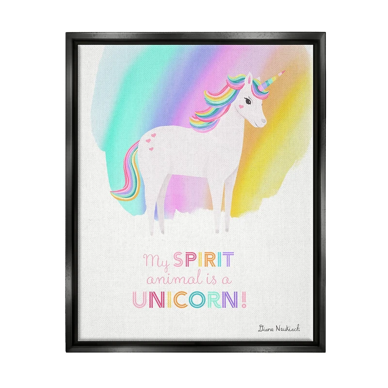 Stupell Industries Unicorn Spirit Animal Vivid Fantasy Rainbow Framed Floater Canvas Wall Art