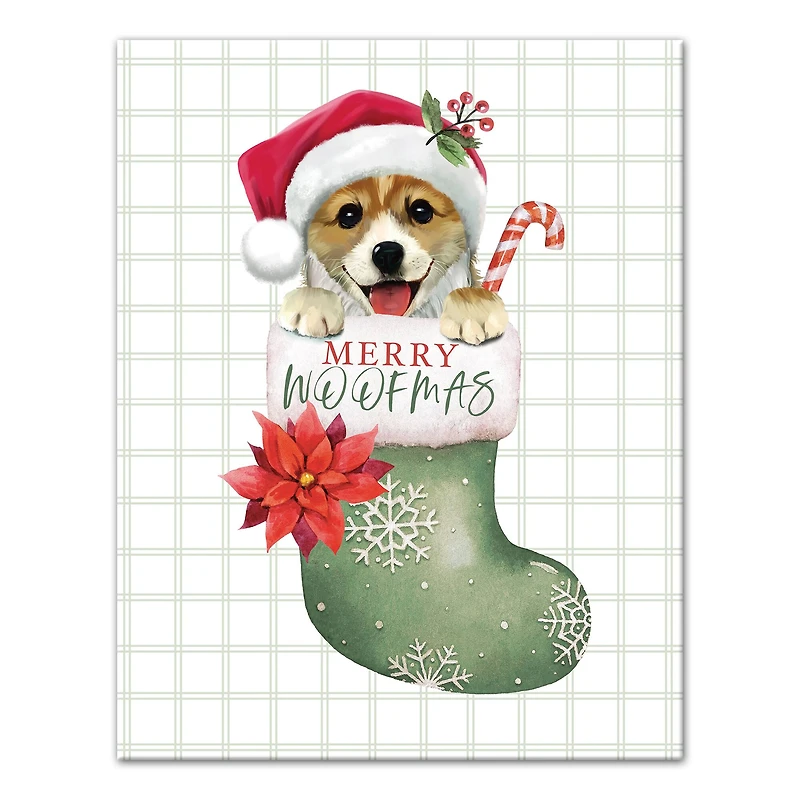 Puppy Stocking Canvas Wall Art
