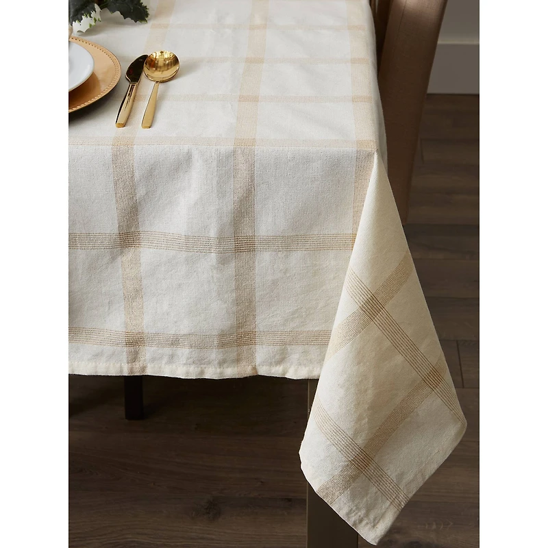DII® 120" Gold Lurex Plaid Tablecloth