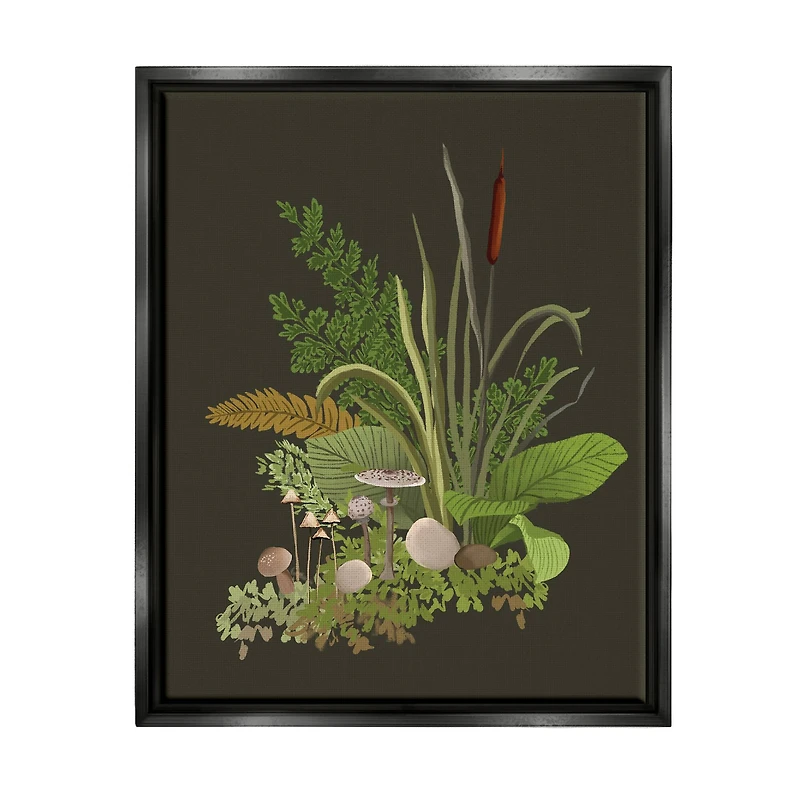 Stupell Industries Natural Forest Floor Mushrooms Ferns Framed Floater Canvas Wall Art