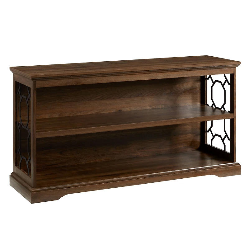 Walker Edison Dark Walnut Lateral Bookshelf with Decorative Metal Sides