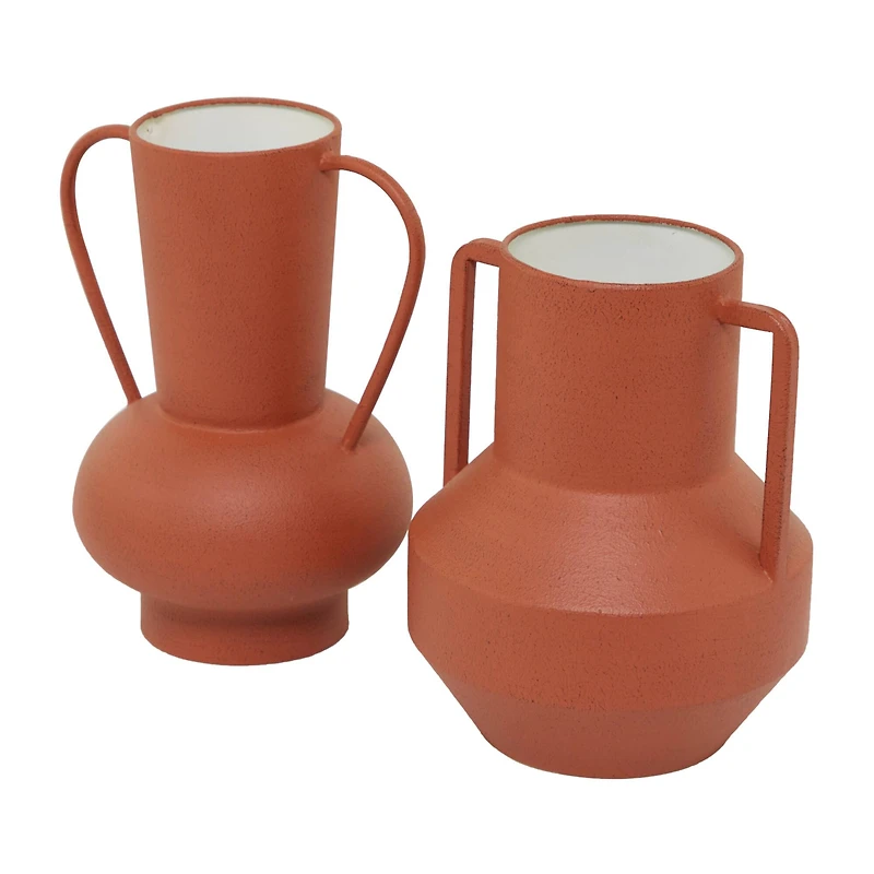 The Novogratz Orange Metal Vase with Handles Set of 2 11", 10"