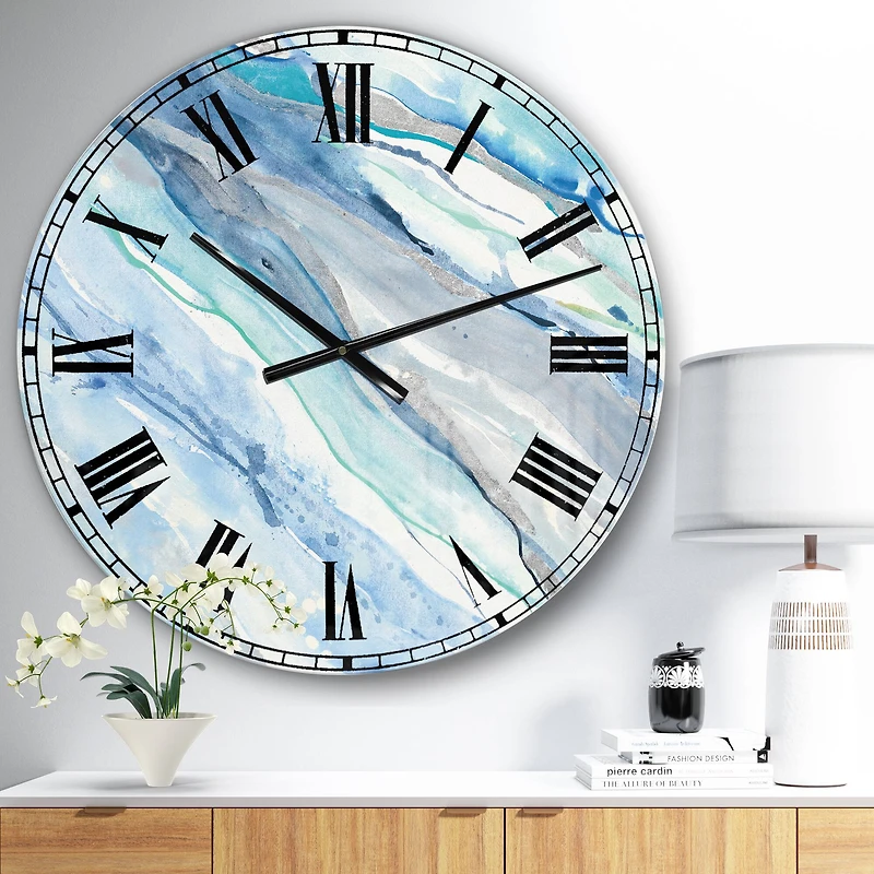 Designart Blue Silver Spring II Wall Clock