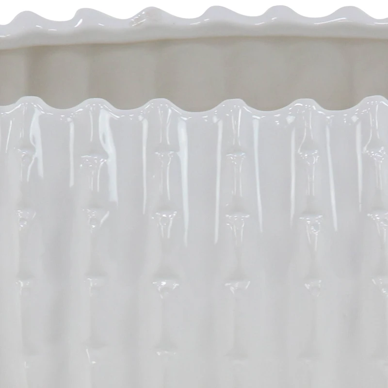 Set of 3 White Stoneware Traditional Planter, 9", 13", 17"