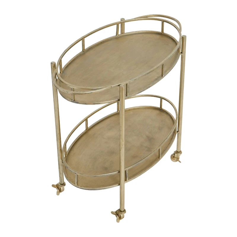 Hello Honey® 30" Beige 2-Tier Metal Bar Cart With Locking Caster Wheels