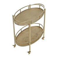 Hello Honey® 30" Beige 2-Tier Metal Bar Cart With Locking Caster Wheels