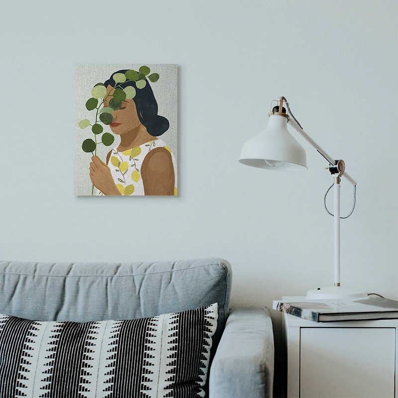 Stupell Industries Woman With Plant Green Fashion Modern Painting Canvas Wall Art