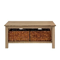Walker Edison 40" Driftwood Mission Storage Coffee Table with Baskets