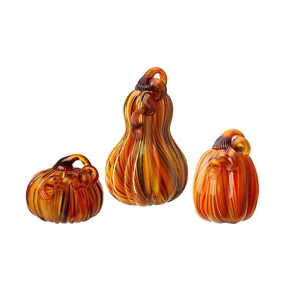 Glitzhome® Multi Striped Glass Pumpkin & Gourd Set