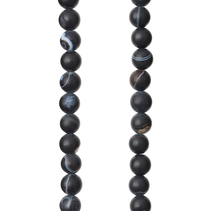 Black Matte Striped Agate Round Beads, 6mm by Bead Landing™