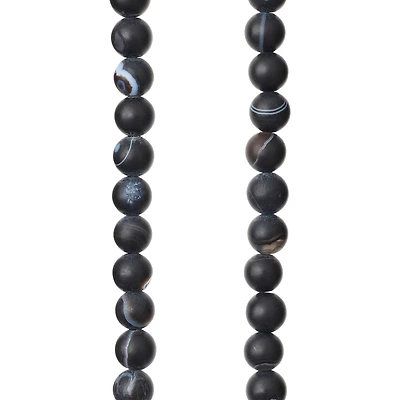 Black Matte Striped Agate Round Beads, 6mm by Bead Landing™