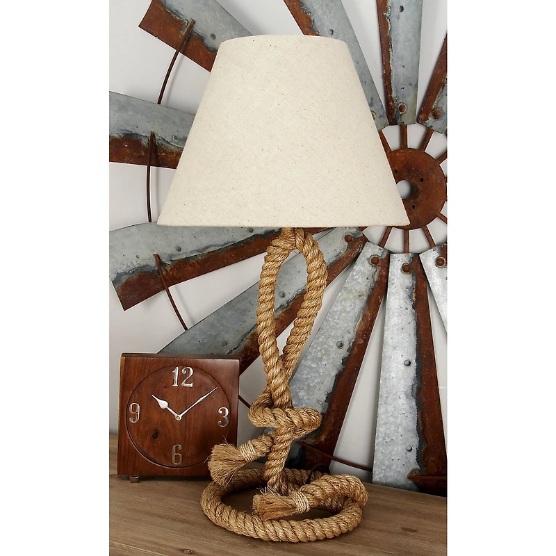 Brown Jute Rope and Iron Rustic Table Lamp, 29" x 15" x 15"