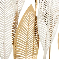 Gold Metal Leaf Wall Décor with Circular Frame and Silver Accents