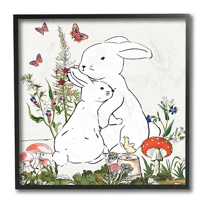 Stupell Industries Rabbit Hugs in Spring Meadow Wall Art in Black Frame