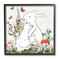 Stupell Industries Rabbit Hugs in Spring Meadow Wall Art in Black Frame