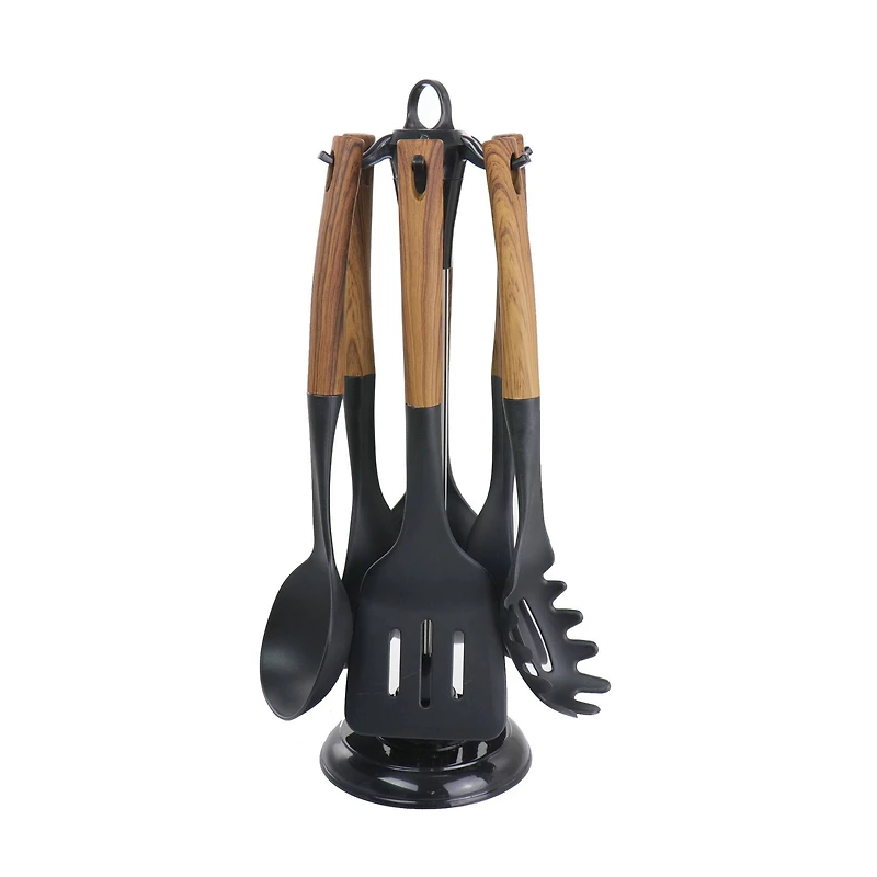 MegaChef Black Nylon & Wood Cooking Utensils Set, 7ct.