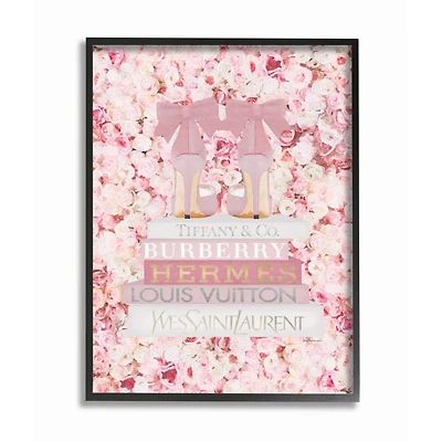 Stupell Industries Pink Fashion Heals with Glam Books and Rose Details Framed Wall Art