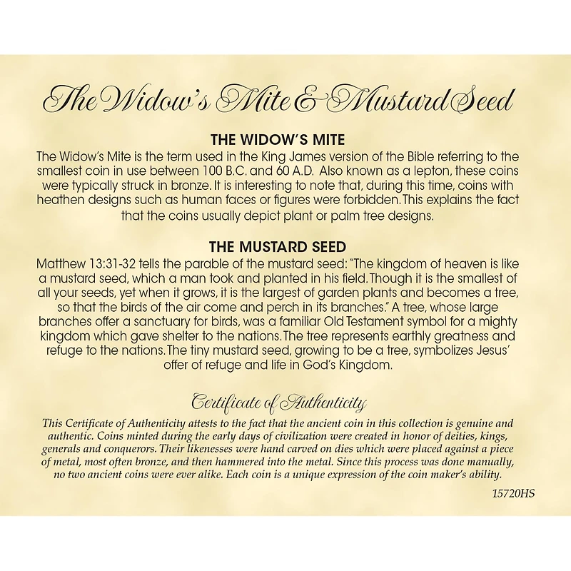Bible Verses With Widow's Mite and Mustard Seeds Table Top Frame