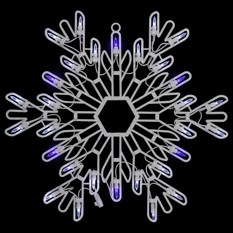 16" LED Lighted Pure White & Blue Snowflake Christmas Window Silhouette Décor