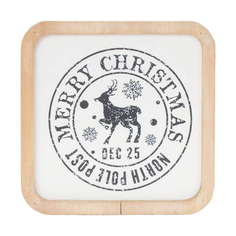 Reindeer & Bells Holiday Mail Stamp Plaque Hanging Wall Décor Set