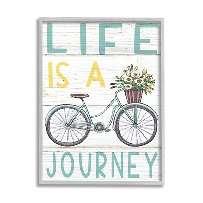 Stupell Industries Life's A Journey Blue Bicycle Flower Basket in Gray Frame Wall Art