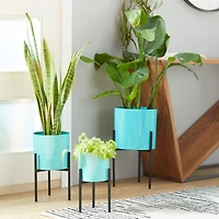 Teal Metal Contemporary Planter Set