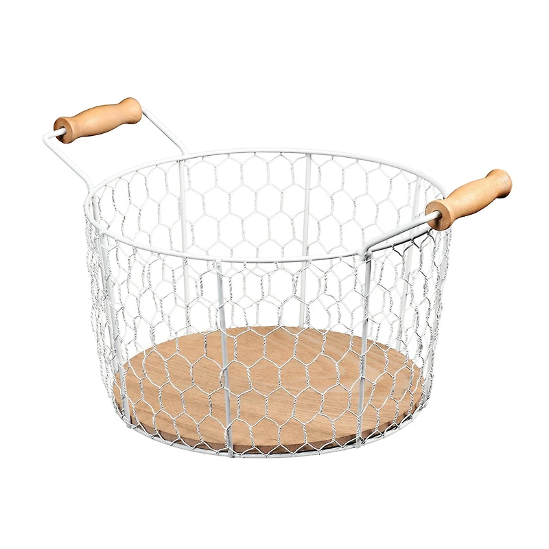 6" Chicken Wire Basket with Wood Look Base