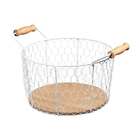 6" Chicken Wire Basket with Wood Look Base