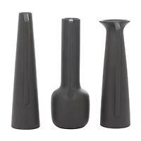 CosmoLiving by Cosmopolitan Set of 3 Dark Grey Ceramic Modern Vase, 17", 16", 16"