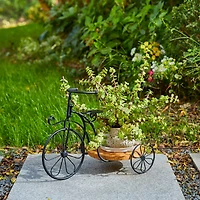 Glitzhome® 18" Black Metal Tricycle Planter Stand with Solid Wood Tray