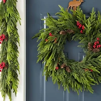 Glitzhome® 24"D Christmas PE Wreath with Pinecones and Red Berries