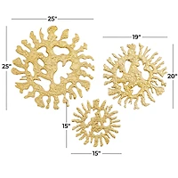 Set of 3 Gold Aluminum Modern Wall Decor, 25" x 25" x 3"