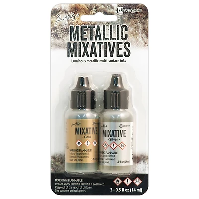 Tim Holtz® Alcohol Ink Metallic Mixative Set, Gold & Silver