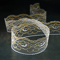 1.25'' x 3 yd. White and Gold Lace Trim Ribbon by Celebrate It®