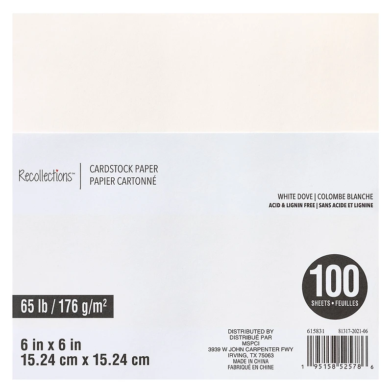 12 Packs: 100 ct. (1,200 total) White Dove 6" x 6" Cardstock Paper by Recollections™