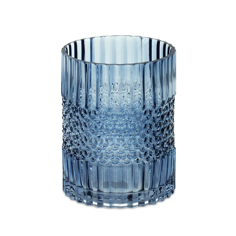 8" Blue Ribbed Glass Vase or Candle Holder