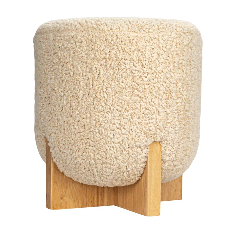 Hello Honey® White Bouclé Fabric Upholstered Ottoman